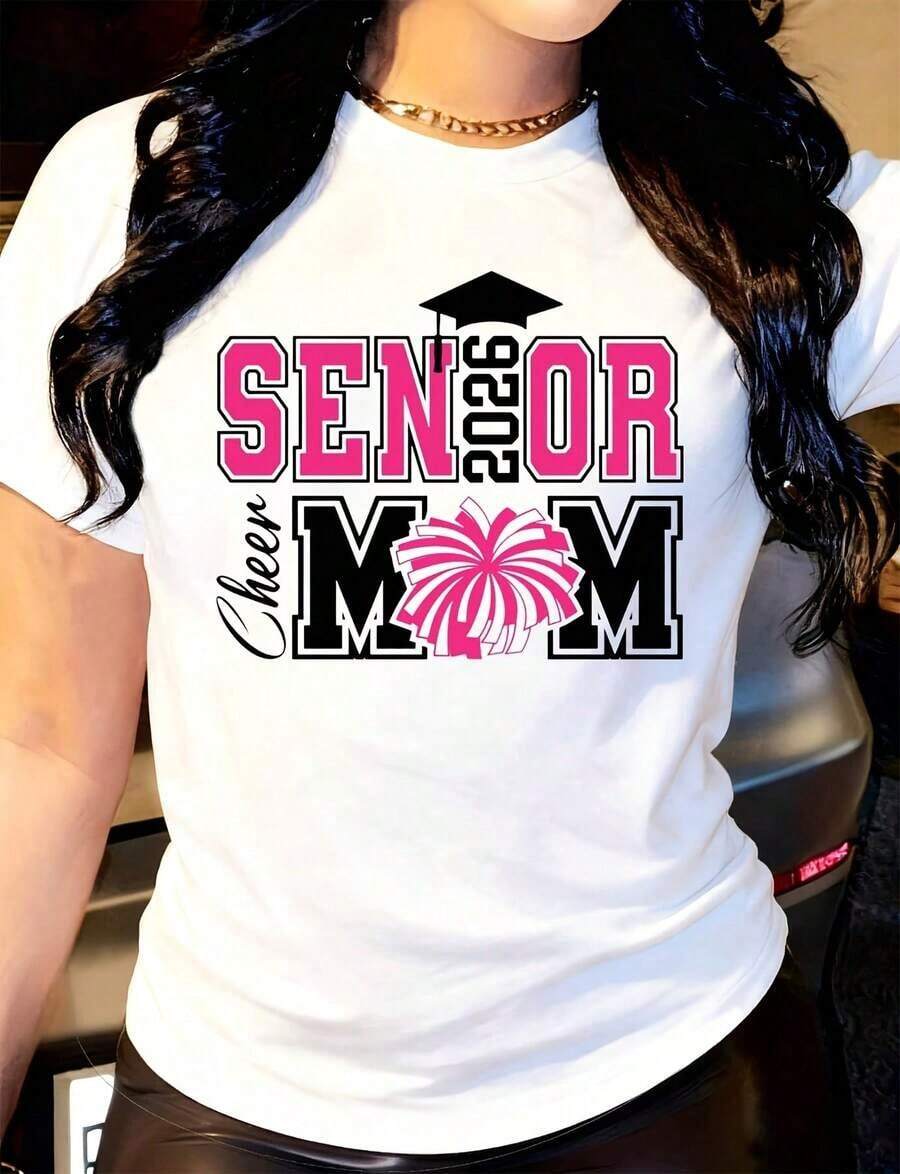 Women's T-Shirt, Casual Design With Pink Pom-Pom, Round Neck, Short Sleeve, Suitable For Daily Outdoor Wear, Perfect For All Seasons. - White - View 1