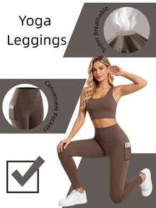 OKP 5Pcs Soft Stretch High Waist Leggings With Pockets, Sports Pants For Summer Holiday Outfit - Multicolor - View 5