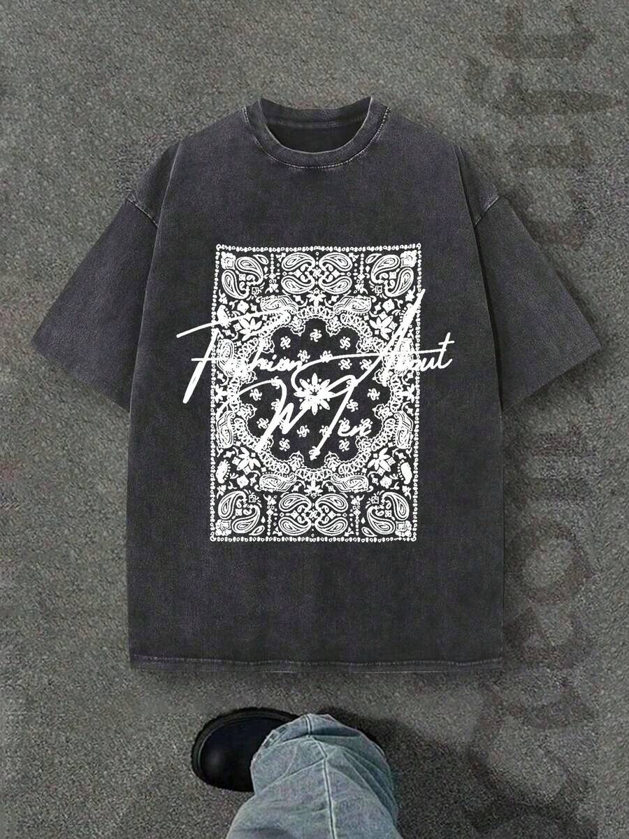 New 2026 Model, 100% Washed Cotton, Urban Casual Style, Suitable For Parties Or Festivals, Soft And Breathable Fabric, Modern Print Design, Unisex, Lightweight And Comfortable To Wear, Vintage Fashion Design. - 黑色 - 查看 1