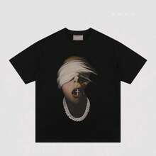 Men's American-Style Printed Short-Sleeved T-Shirt, 100% Cotton, Modern And Fashionable, Unisex, Summer, Loose Fit, And Plus Size. BDAD CBXB - 白色 - 查看 1