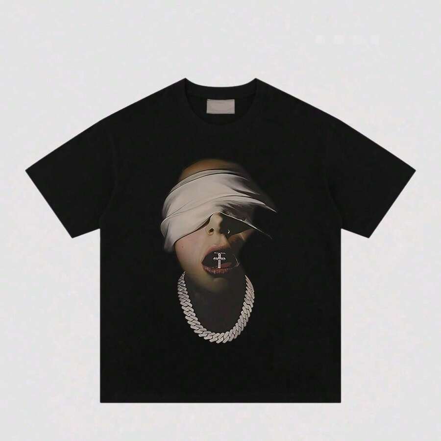 Men's American-Style Printed Short-Sleeved T-Shirt, 100% Cotton, Modern And Fashionable, Unisex, Summer, Loose Fit, And Plus Size. BDAD CBXB - 白色 - 查看 1