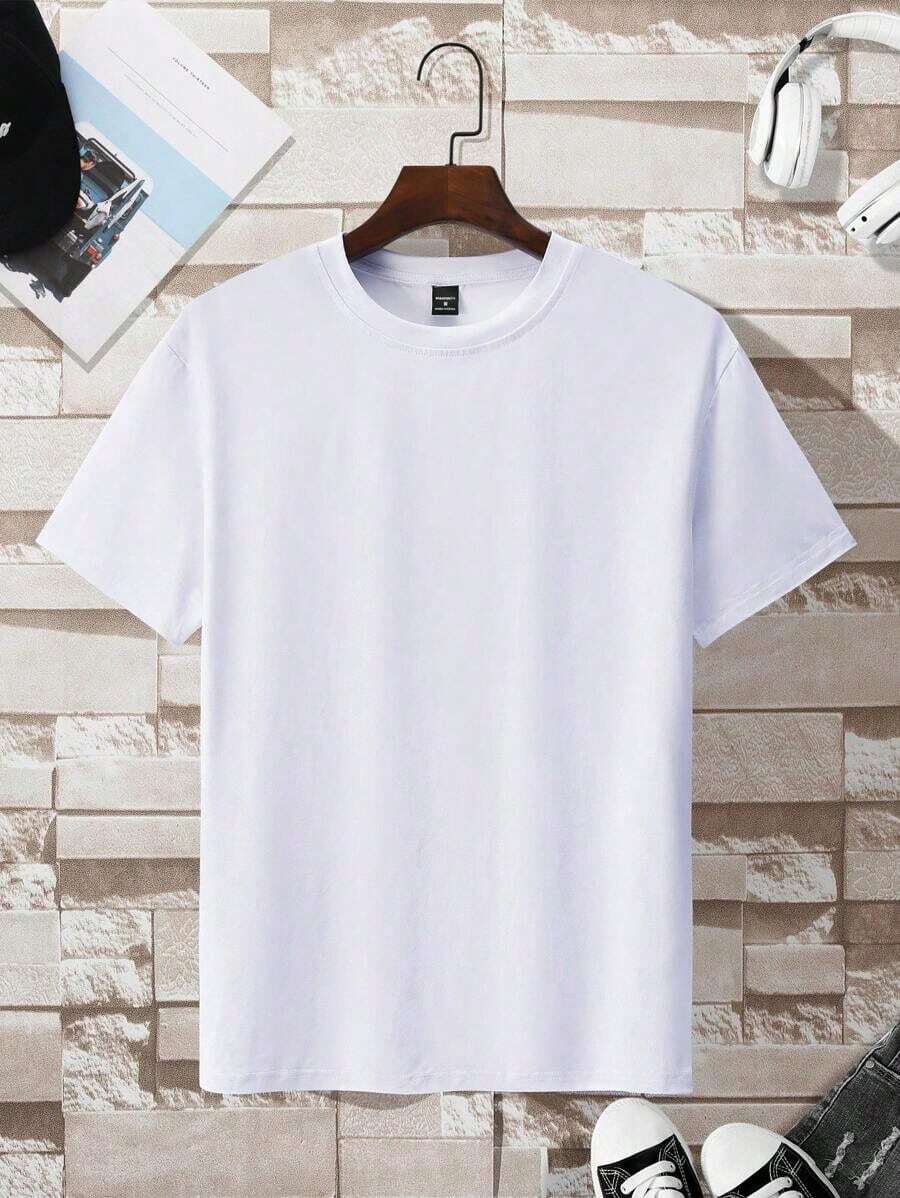Men's Basic Casual Round Neck Short Sleeve T-Shirt CYSN - 白色 - 查看 1