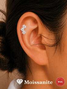 AnlaScheer 1pc 0.1ct Moissanite 925 Sterling Silver Petal Snowflake Flat Back Cartilage Conch Piercing Stud Earrings For Women Engagement Wedding Bridal Jewelry - Silver - View 2