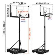 Portable Basketball Stand, 10 Ft Height Adjustment Basketball Hoop & Goal, Portable Basketballs Hoop With 48 Inch PC Backboard & Wheels For Kids, Teens, Adults In Driveways, Pools, Schools - 10 ft with Wheels - 查看 10