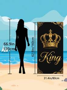 1pc Extra Large Black Gold King Crown Vintage Embossed Beach Towel - Available In Multiple Sizes. Features: Quick-Drying, Soft, Portable, Fashionable, Sand-Proof, Super Absorbent, Made Of Microfiber. Styles: Bohemian, Tropical, Vintage, Humorous, Yoga, Picnic, UV Protection. Ideal For Beach, Pool And Outdoor Activities; Essential Travel Accessory For Camping, Yoga, Gym, Sports And Swimming. Suitable For Both Men And Women. - Crown - View 14