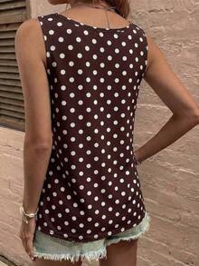 LUNE La nueva moda primavera y verano, chaleco casual de cuello redondo a rayas azul y blanco con cuello profundo rojo en contraste - Multicolor 3 - Ver 2