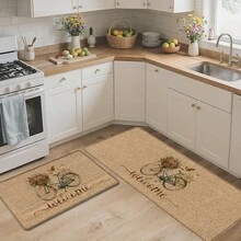 1pc Bicycle Pattern Printed Linen Kitchen Rug, Carpet, Mat, Bathroom Mat, Doormat, 3D Printed Rectangular, Suitable For Living Room, Bedroom, Hallway, Bathroom, Laundry Room - Polyester Carpet, For Indoor And Outdoor Home Decor - Multicolor - View 3