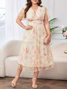 Vestido floral elegante de talla grande, verano - Rosa - Ver 7
