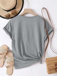 Plus Size Women's Casual And Fashionable Printed T-Shirt, Sizes 0-8XL,  Base Layer For Everyday Wear, Stylish, Suitable For All Seasons, Comfortable Fit, Short Sleeve And Crew Neck T-Shirt, Various Colors Available, Fun T-Shirt For Women, Great Gift - 太空灰 - 查看 2