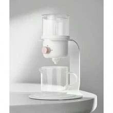 Glass Tea Pot With Infusers Loose Tea And Drip Coffee Pour Over, Semi Automatic Tea Set With Magnetic Teapot, White - White - View 1