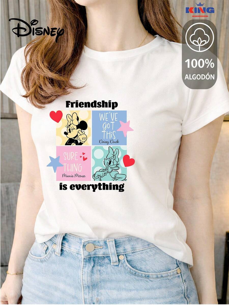 Women's T-Shirt Made Of 100% High-Quality Cotton. This T-Shirt Guarantees Exceptional Softness To The Touch, A Round Neck With A "Disney Minnie & Daisy Friendship" Print, And Short Sleeves. - 白色 - 查看 1