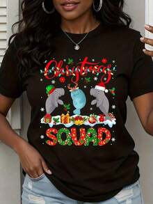 Ugly Manatee Family Christmas T-Shirt, Funny Christmas T-Shirt For Women, Christmas Gift For Women - Vintage Street Style, Unisex, Cotton, Short Sleeve, Crew Neck, 100% Cotton. - 黑色 - 查看 7