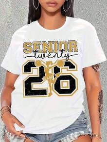 Senior Twenty 26 Cheerleader T-Shirt, Class Of 2026 Graduation, White Women's T-Shirt, Senior Gift For High School Graduates, 100% Pure Cotton, Women's T-Shirt. - 白色 - 查看 7