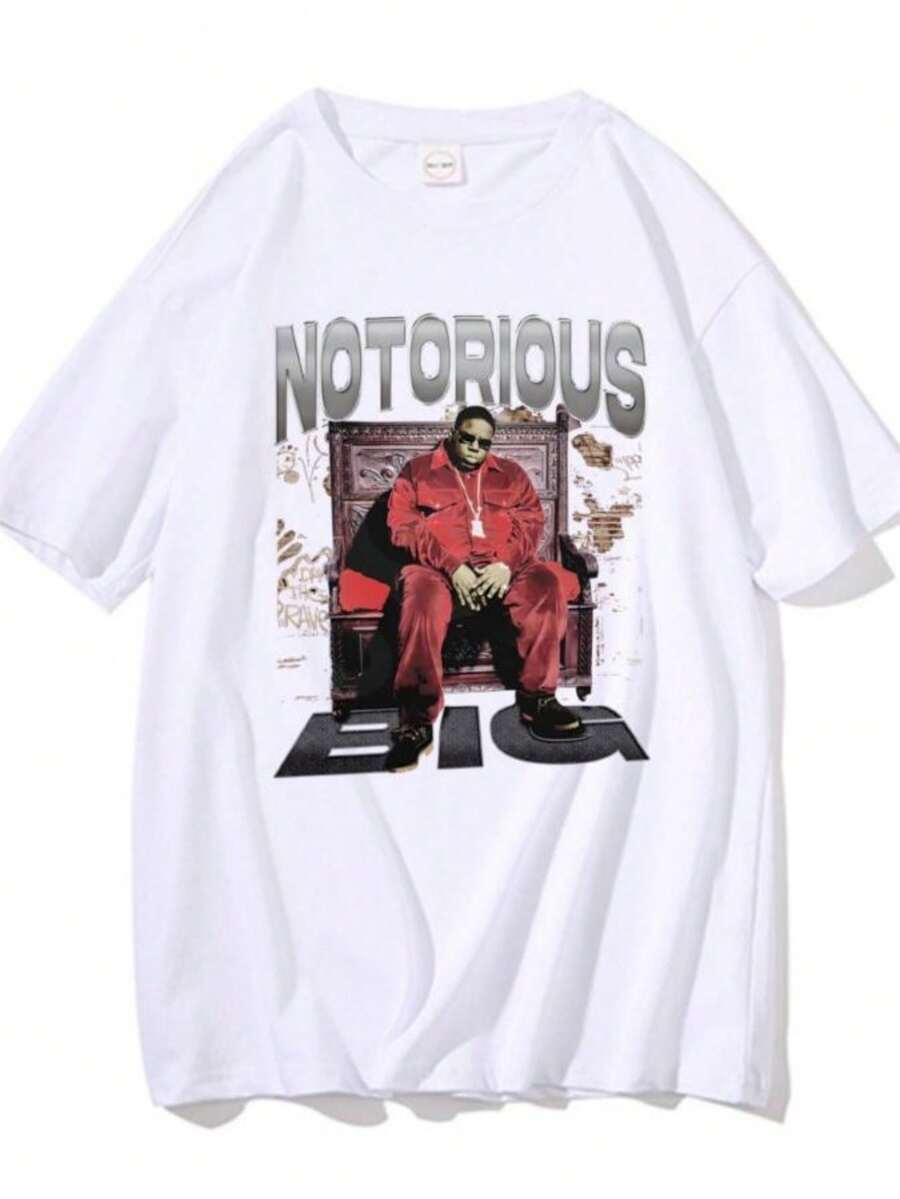 Women's Blouses Graphic Print Tshirt Rap Hip Hop Vintage Oversized T-Shirt Men Women Fashion Rap Trendss T-Shirts - 白色 - 查看 1