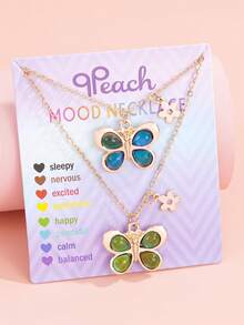 2Pcs/Set Teen Girls Balloon Mood Necklace Set Temperature Sensing Color‑Changing Heart Flower Butterfly Key Pendant Necklaces Friendship Daily Jewelry - Multicolor - View 14