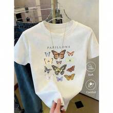 Women's Casual Shirt Print T-Shirt, Short Sleeve And Round Neck, Local Spring/Summer Urban Fashion. - 白色的 - 查看 7