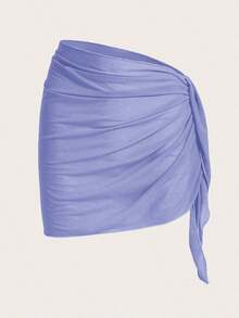 Falda plisada de unicolor, versátil y casual para cubrir el traje de baño - Azul - Ver 1