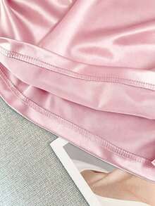Camiseta de mujer con escote pronunciado, elástica, de satén plisada, ajustada, sexy, con espalda descubierta y manga corta asimétrica, para primavera/verano - Rosa - Ver 4