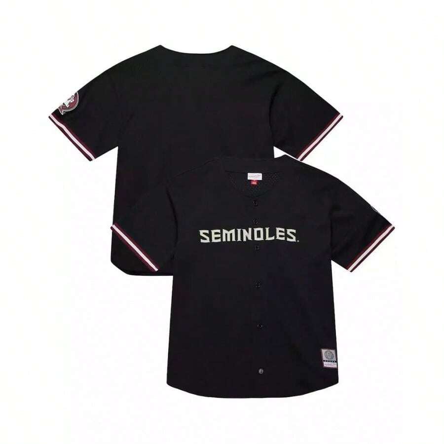 Mitchell & Ness Men's Black Florida State Seminoles On The Clock Full-Button Fashion Jersey | | Men Sports Tees & Tanks - 黑色 - 查看 1
