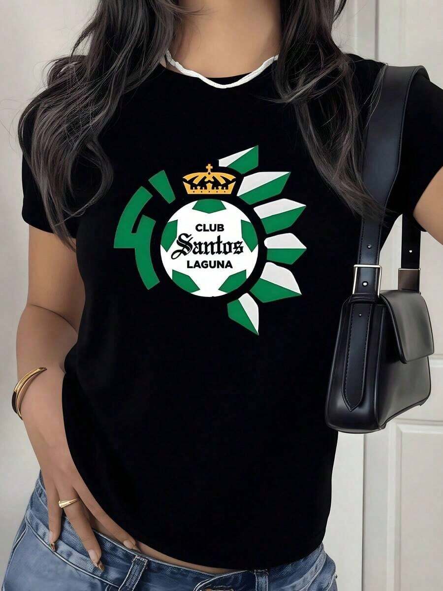 100% Cotton. Symbol Of Energy And Sporting Pride Inspired By The Winning Spirit Of The Club Represented With A Golden Crown And Green Petals. Women's 100% Cotton T-Shirt. Women's Simple Solid Color T-Shirt, Loose And Slim Fit Casual Short Sleeve - 黑色 - 查看 1