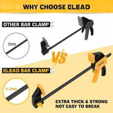 ELEAD 2pcs 6-Inch Mini F-Clamp, One-Handed Quick Release, 75lbs Load Capacity, Suitable For Woodworking, DIY, Crafts, Home Repair And Desktop Projects, Practical Tool Gift For Men, Woodworkers And DIY Enthusiasts - 2-pack 6" Mini Bar Clamps - View 7