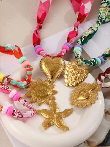 1pc Bohemian Ocean Style Creative Fashion Necklace, Elegant, Exquisite, Luxurious, Charming, Sweet And Bold Design, With Titanium Steel Starfish, Heart, Flower, Cross, Sun And Beaded Print. This Fashion Scarf-Style Necklace Is Perfect As A Graduation Ball Or Party Gift For Women, Sisters Or Couples. Ideal For Valentine's Day, Daily Wear, Dating, Parties, Holidays, Gifts, Summer, Beach And Vacation. - Multicolor - View 8