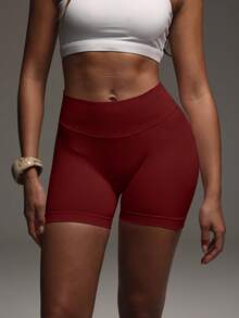PinkTip Women's Solid Color Cycling Shorts, Suitable For Running, Yoga Sports - Red - View 3