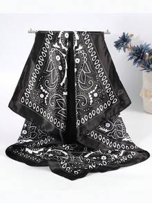 1 chiếc khăn trùm đầu/khăn choàng lớn bằng satin chất lượng cao, dài 70cm, in họa tiết kiểu Ba Tư, phụ kiện mùa hè đi biển, lễ hội. - màu đen - Xem 1