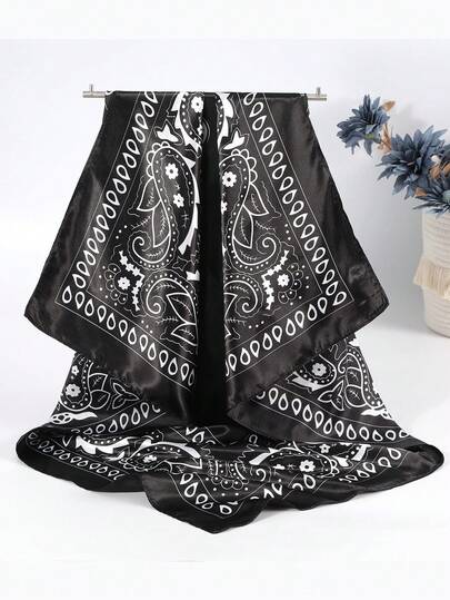 1 Pc 70cm Satin Large Hair Bandana Scarf For Women Paisley Print