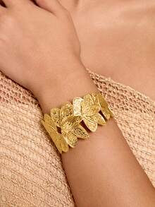 Altistry Brazalete de flor de oro abierto, accesorio de joyería para mujer - brazalete de flores - Ver 6