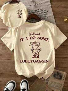 Can I Be A Little Lazy? Printed T-Shirt, Casual Short-Sleeved Top With Round Neck, Suitable For Spring And Summer Wear, Women's Summer Outfits, Women's Holiday Clothes, Women's Summer Clothes. - 杏子 4 - 查看 5