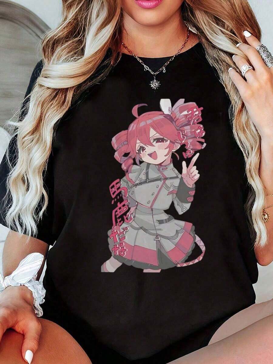 Camiseta de manga corta estilo Y2K japonés para mujer, con estampado de banda/gráfico/anime/dibujos animados/texto, camiseta de algodón con cuello redondo para mujer, camiseta gráfica adecuada para uso diario, regalo perfecto para las fiestas, regalo de cumpleaños, regalo para fans, estilo vintage, unisex, clásica y nostálgica, versátil y a la moda, hecha de tela de algodón cómoda con un tacto delicado y suave. Con un diseño sencillo pero elegante, lavable a máquina - Camiseta versátil para el día a día y ocasiones especiales. Adecuada como regalo. playera de mujer. blusas>elegantes. boho chic,Top de mujer suave, transpirable y cómodo, ideal para primavera, verano y otoño, perfecto para vacaciones, viajes y uso diario. - Negro - Ver 1