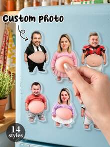 1 pieza Imán de nevera personalizado divertido y lindo con diseño de barriga, imán de foto acrílico irregular personalizado, diseño creativo, decoración de cocina, regalo de anuncio de embarazo, regalo de pareja humorístico, múltiples estilos de barriga recuerdo familiar, tiras de fotos magnéticas - Multicolor - Ver 2