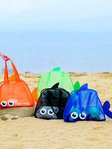 Bolsa de playa de malla con forma de pez lindo, organizador de juguetes de gran capacidad, transpirable & de secado rápido para niños, perfecto para playa, piscina & viajes - Ver 7