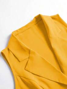 de dos piezas de tela elegante de verano para mujer de talla grande, chaleco abierto, lazo, decoración con botones, pantalones cortos con diseño de botones 3D, adecuado para graduación, vacaciones, San Valentín, festivales de música, Día - Amarillo - Ver 8