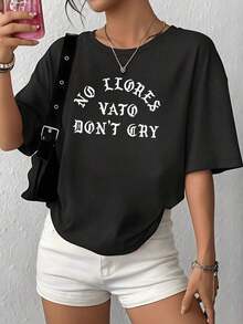 100% Cotton. The Print Displays An Encouraging Message That Invites You To Remain Calm And Strong In The Face Of Sadness, Symbolizing Resilience And Confidence. Women's 100% Cotton Casual Loose-Fit Modern T-Shirt. Women's Simple Solid Color T-Shirt, Loose And Slim Fit Casual Short Sleeve - 黑色 - 查看 12
