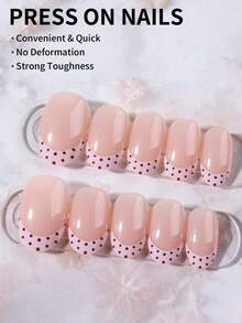 24pcs Short Oval Polka Dot False Nails Set, Includes 1 Gel Polish And 1 Nail File, Short Polka Dot Nails Make Your Fingertips Shine Brilliantly, Suitable For Parties, Dancing And Daily Use - Multicolor - View 2