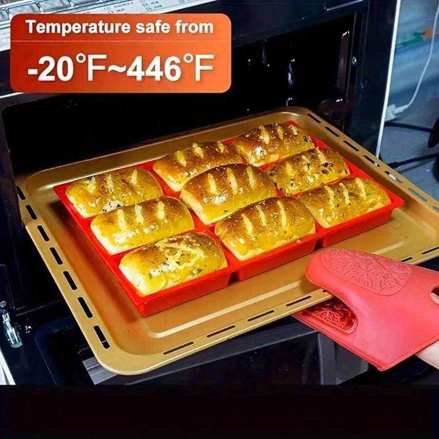 1个硅胶9孔长方形红色可重复使用蛋糕巧克力烘焙模具,硅胶材质,适用于烘焙、DIY、家庭厨房 - 彩色 - 查看 1