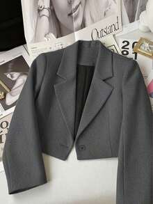 Chaqueta de Traje Casual para Mujer , con Cuello de Solapa y Manga Larga, para Otoño - Gris Oscuro - Ver 8
