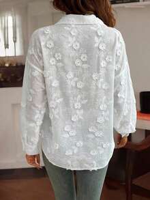 EARO Women's Loose-Fitting Casual Blouse With Embroidery, Versatile For Everyday Wear In Spring/Summer - 白色 - 查看 2