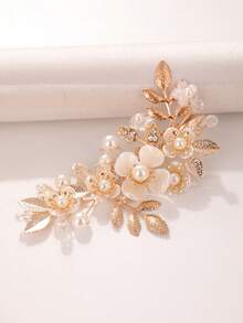 1pc Rhinestone & Pearl Alloy Leaf Headpiece, High-End Bridal Wedding Updo Hair Accessory For Women & Girls,Combs,Side Comb - 63399 - View 5
