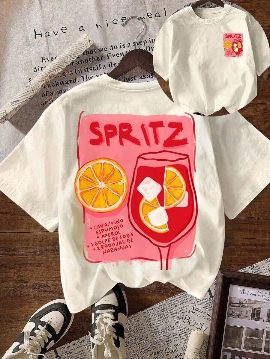 SPRITZ CLUB Women's Summer T-Shirts, Vacation Clothes, T-Shirts, Beachwear, Clubwear, Casual Short Sleeve Crew Neck T-Shirt Black - 杏色 - 查看 1