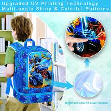 Mochila infantil 2 en 1 para niños, mochila escolar de 17" con compartimento inferior incorporado para el almuerzo, mochila resistente al agua para preescolar y primaria - Camión azul dinámico de doble tracción - Mochila para mujer de 16 pulgadas - Ver 8