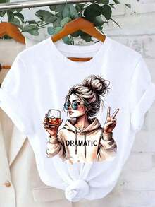 Women's Blouses 1 Piece 2026 New Women's Short Sleeve Crew Neck T-Shirt With "DRAMATIC" Print, Casual And Comfortable, Suitable For Everyday Wear. Printed Design With Comfortable Crew Neck, An Ideal Choice For Spring And Summer. Black 180g 100% Cotton - 白色的 - 查看 12