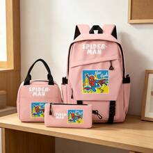 Miniso Bộ 3 món màu hồng in hình Người Nhện Marvel, phong cách truyện tranh New York, gồm ba lô, túi đựng laptop, túi giữ nhiệt và hộp đựng bút, thích hợp cho văn phòng, học tập và du lịch. - Hồng - Xem 1