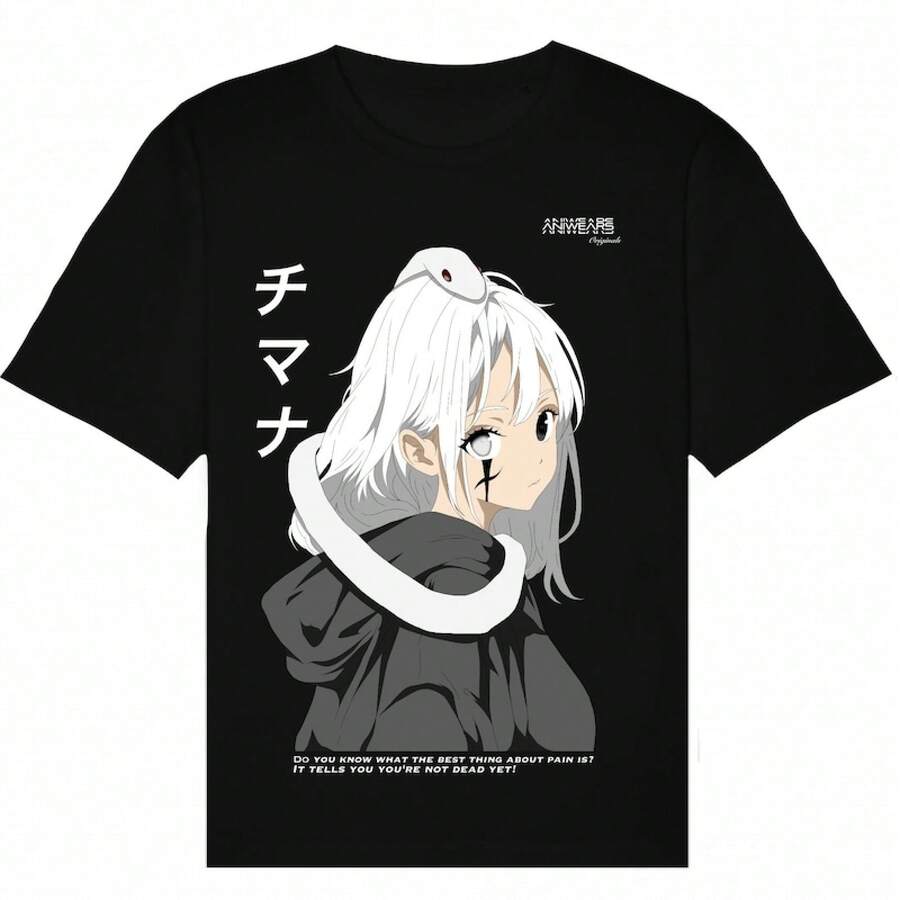 Camiseta de anime con diseño de estampado único, corte holgado y cómodo, top casual y versátil para el uso diario.camisas de mujer sudaderas para mujer sueter blusa casual mujer verano vestidos de graduación - Negro - Ver 1