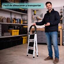 Escalera Plegable de Peldaños, Aluminio, Tijera, Portátil, Multifuncional, para Interior y Exterior (Escalera 4 PELDAÑOS) - Aluminio - Ver 8