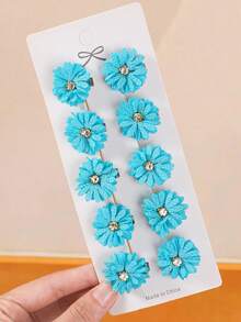 10pcs Blue Daisy Rhinestone Flower Small Hair Clips, Minimalist Side Bangs Clips, Suitable For Daily Use, Sweet Girl Gift,Hair Slide,Claw Clips - Multicolor - View 7