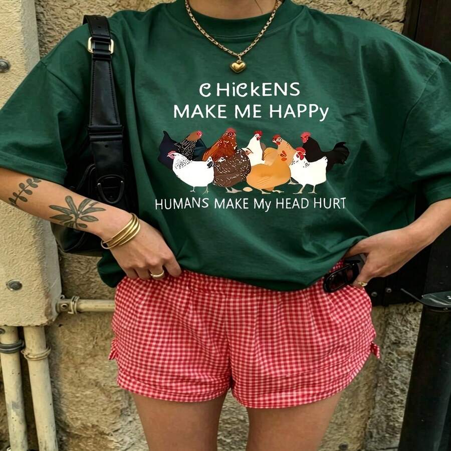 Cute Daily Casual Graphic T-Shirt 100% Cotton Oversized Soft Breathable Casual Crewneck Short Sleeve Top Aesthetic Daily Fashion Lovers Casual Wearers Gift Givers Basic - 綠色 - 查看 1