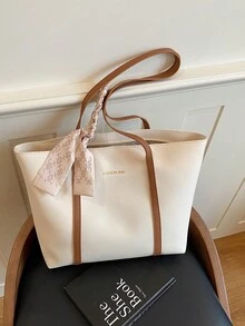 Large Capacity Solid Color Scarf Shoulder Tote Bag For Women - White - View 7